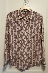 Camicia Ann Taylor Silk Paisley, maniche lunghe, 100% seta, lilla, taglia M, usata - Foto 1 di 8