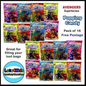 AVENGERS SUPERHEROES POPPING CANDY - PARTY LOOT FAVOUR BAG FILLER - PACK OF 16 - Picture 1 of 7