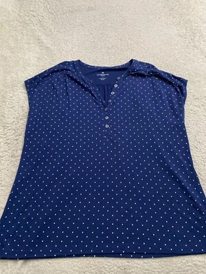 Liz Claiborne Women Polka Dot Short Sleeve Henley Blouse Navy Size 1X - Image 1 of 4