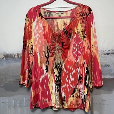 Túnica Top Laura Ashley Tormenta Tropical Nueva con Etiquetas Talla XL Aspen Multi Manga 3/4 Artística Foto 1 de 4