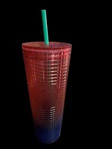 Vaso Starbucks Grid 24 oz rosa y azul con paja - Imagen 1 de 3