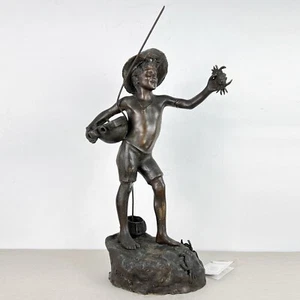 Antico bronzo scultura in firmata antica statua Aragostaio Venditore di Granchi - Foto 1 di 19
