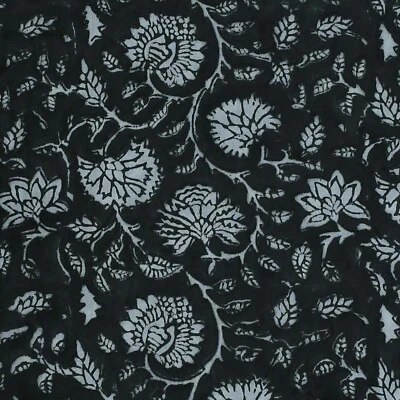 5 Yard Hand Block Flower Print Cotton Indian Natural Sanganeri Print Fabric - Image 1 of 4