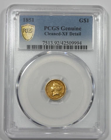 PCGS Secure Plus Genuine GOLD 1851 Liberty Head $1 XF Detail Cover