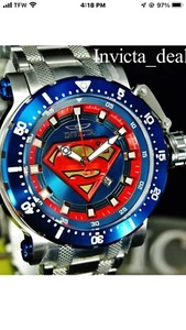 Invicta Marvel Comics Super Man Auto Diver Sports WR 200 M Chrono 52 Mm Watch, - Picture 1 of 21