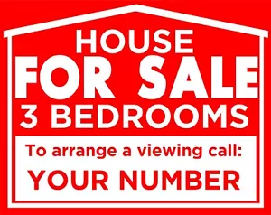 HOUSE FOR SALE Personalised sign boards 60x46cmPlastic Boards - 3 BEDROOMS, Red - Picture 1 of 12