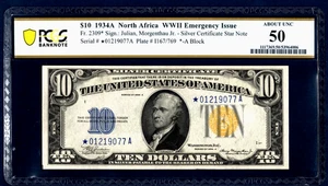 1934 A💲10  S/C   NORTH AFRICA   🌟 STAR NOTE 🌟 Fr-2309*    PCGS  50 - Picture 1 of 4