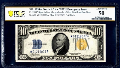 1934 A💲10  S/C   NORTH AFRICA   🌟 STAR NOTE 🌟 Fr-2309*    PCGS  50 - Image 1 of 4