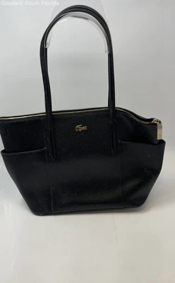 Lacoste Womens Chantaco Black Leather Inner Pocket Zipper Double Handle Tote Bag - Image 1 of 4