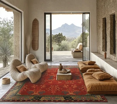 Multi Size Rose Wool Rug, Hand Tufted in a Timeless Arts & Crafts Pattern - Image 1 of 4