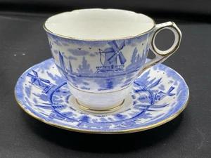 Blue Windmill Royal Stafford England Vintage Cup and Saucer in the Style of delf - Imagen 1 de 8