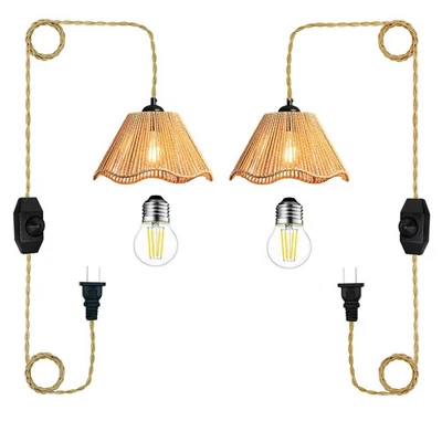 Luces regulables de ratán boho con cable largo enchufable, colgante vintage de granja... Foto 1 de 4