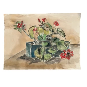 Original Aquarell, schwarze Tusche & Gouache Stillleben Gemälde signiert - Bild 1 von 8
