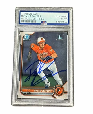 Dylan Beavers Signed 1st Bowman Chrome Auto Baltimore Orioles BDC-160 PSA/DNA - Image 1 of 2