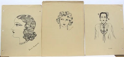 Lot of 48 Original Pencil and Pen & Ink Portrait & Fashion Drawings by 1920s-30s - Image 1 of 4