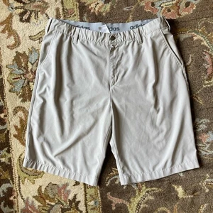 Adidas Men's Khaki Flat Front Poly Blend Long Golf Shorts Size 36 - Picture 1 of 6