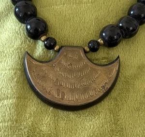 Vintage tribal chunky bead brass statement necklace crescent bold - Picture 1 of 3
