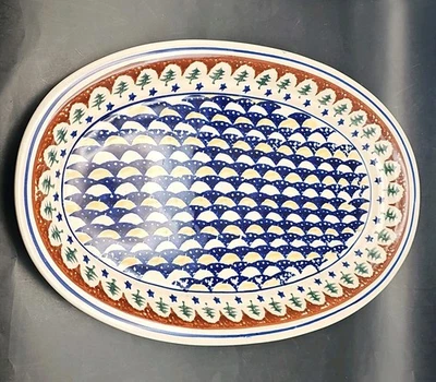 Boleslawiec Polish Pottery Large Evergreen Border Serving Plater 14"  - Image 1 of 4