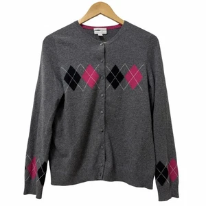 Charter Club 2-fädige Kaschmir Argyle Strickjacke Gr. M grau Büro ruhig Luxus - Bild 1 von 6