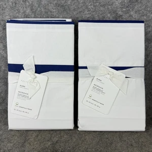 2 POTTERY BARN MORGAN SHAMS Euro Quadrat 26x26 MARINEBLAU Bio Baumwolle 400TC Neu mit Etikett - Bild 1 von 6