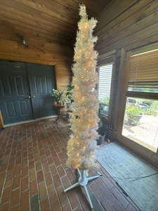 7 Foot Pencil Artificial Tree White LED Lights, White - Picture 1 of 4