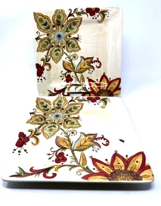 (2) Neu mit Etikett Pier 1 Imports Carynthum 10,75" Quadratischer Essteller Blumenmuster Steingut - Bild 1 von 4