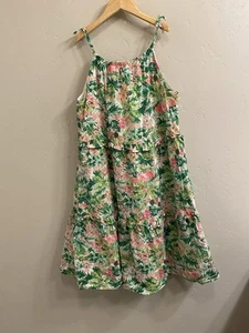 Janie And Jack Girls Size 14 Green & Pink Tropical Tiered Dress - Picture 1 of 14