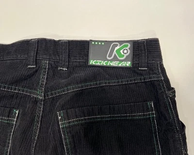 VTG Kikwear Corduroy Wide Leg Pants 34x44 Black Raver Skater Y2K Style #11908 - Image 1 of 4