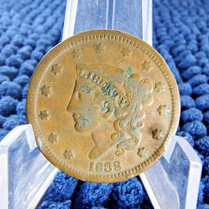 1838 Coronet Head Large Cent - F Details - Rarity R-4.0 Surviving Pop.- 5,000 - Picture 1 of 14