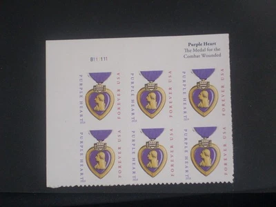 U.S.STAMPS SCOTT#4704 PURPLE HEART 2012 PLATE BLOCK 6 STAMPS CV$21.00+MNHOGGE - Image 1 of 2