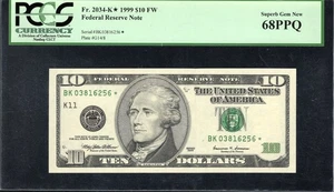 1999 $10 DALLAS STAR FEDERAL RESERVE NOTE PCGS 68 PPQ Fr 2034-k* 16256 - Picture 1 of 2