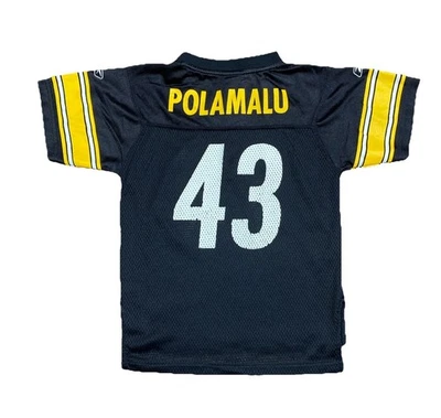Camiseta Negra Auténtica Pittsburgh Steeler Reebok NFL Niños #43 Troy Polamalu Foto 1 de 4