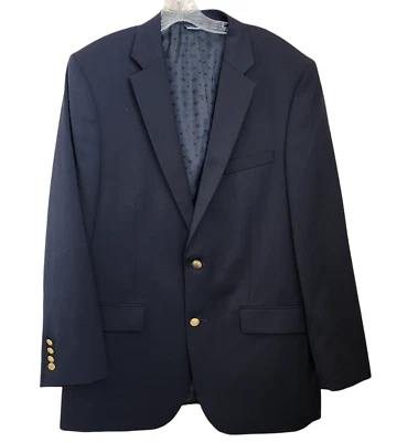 Saddlebred Blazer Sport Jacket Coat Mens 44L Blue Navy Wool Blend Gold Buttons - Image 1 of 4