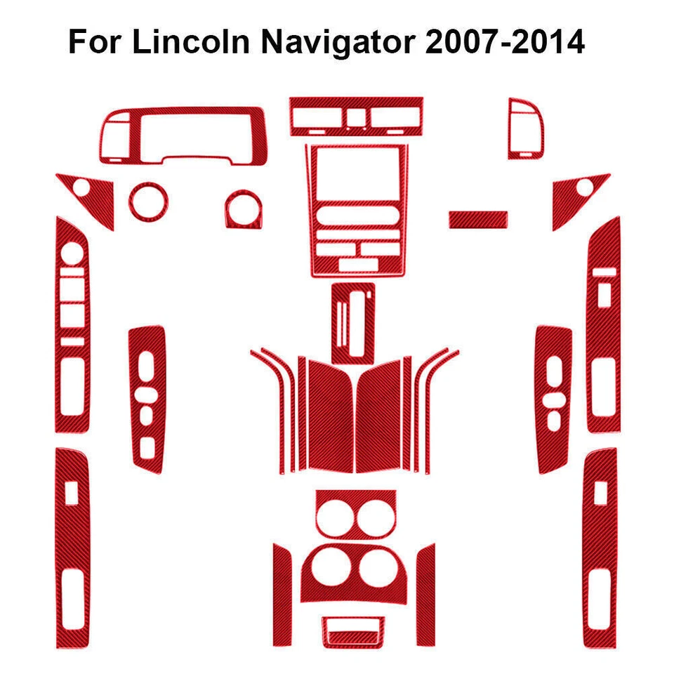 Kit interior completo de fibra de carbono rojo 31 piezas para Lincoln Navigator 07-14 Foto 1 de 4