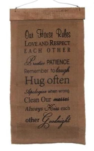 Our House Rules Vintage Nostalgic Home Decor Burlap Wall Hanging 28" x 15" - Picture 1 of 1
