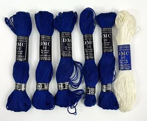 DMC A Broder Thread France Lot of 6 Skeins Blue & White Colors Solid #12 & #16 - Picture 1 of 4