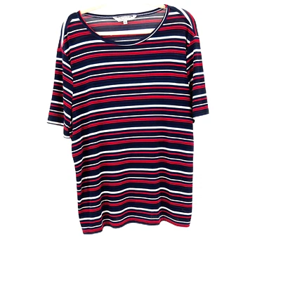 90's John Paul Richard Striped Stretch T-Shirt Womens XL Red White Blue USA Made - Image 1 of 4