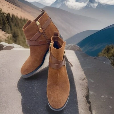 C. Wonder Taylor 踝靴女式 6 M 棕色麂皮绒皮革表带 — 第 1/4 张图片