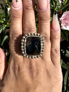 Authentic Dian Malouf Sterling Silver with Onyx & 14k Yellow Gold Ring - Picture 1 of 4