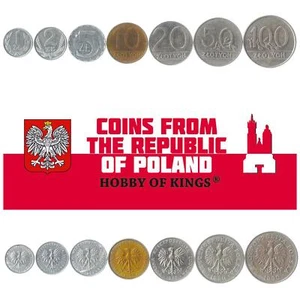 Polish 7 Coin Set 1 2 5 10 20 50 100 Złoty | Eagle | Poland | 1989 - 1990 - Picture 1 of 2