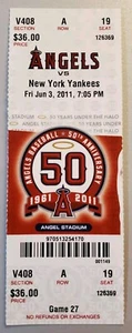 Los Angeles Angels New York Yankees Baseball Ticket 6/3 2011 Jered Weaver W Nova - Picture 1 of 2