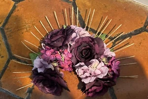 Frida Style Headpiece Catrina Frida Kahlo Diadema Handmade Silk Flowers - Picture 1 of 12