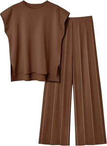 Womens Knit 2 Piece Lounge Set with Wide Leg Pants Summer Casual Outfits 2025 - Picture 1 of 94