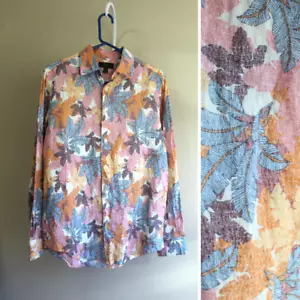 Camisa de lino de lujo para habitación club para hombre S abotonada manga larga resort motivo hoja de palma - Imagen 1 de 6
