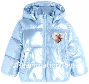 H&M Disney Frozen Elsa Anna Blue Sparkle Prism Puffer Jacket Winter Coat Hoodie - Picture 1 of 2