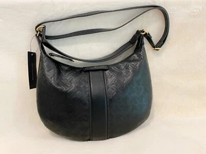 Tommy Hilfiger Black Shoulder Hobo Bag with Monogram Print - Picture 1 of 8