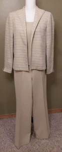 Claiborne Suits 3 Pc Size 8 Striped Blazer Solid Pants Top Beige & Cream EUC - Picture 1 of 24