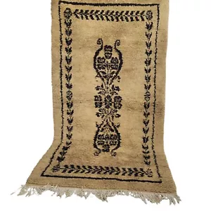 Vibrant Moroccan Handmade Beige Rug Black Motif Tribal Azilal Berber Wool Carpet - Picture 1 of 24