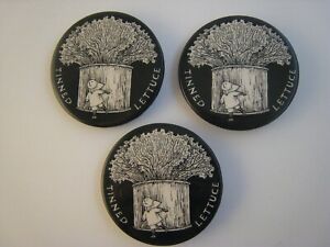 Rare lot of 3 Edward Gorey 2 1/4" Theater production Button: ' TINNED LETTUCE '