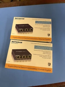 (2)NETGEAR GS105 5-Port Gigabit Ethernet Unmanaged Switch New And Sealed In Box - Picture 1 of 6